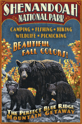 Virginia - Shenandoah National Park - Vintage Sign Bear and Cubs