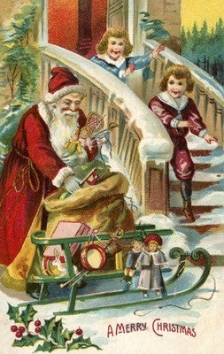 A Merry Christmas - Kids Running to Greet Santa