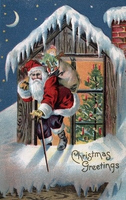 Christmas Greeting - Santa Climbing Out Window