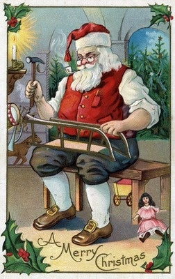 Christmas Greeting - Santa Building Sled