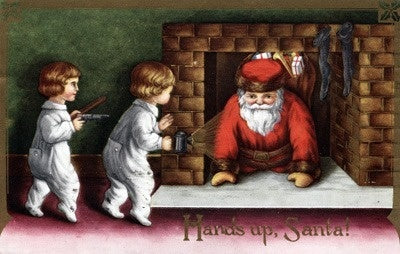 Christmas Greeting - Santa Coming Out Chimney