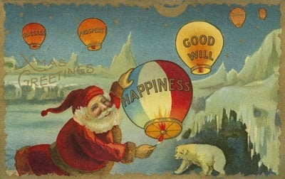 Christmas Greeting - Santa With Happiness Balloon