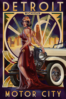Michigan - Motor City Woman and Car