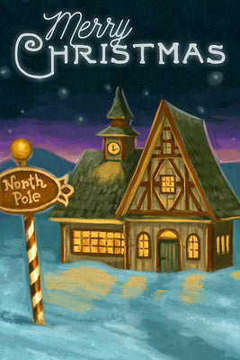 Merry Christmas - North Pole Oil Painting