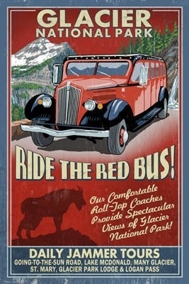 Montana - Glacier National Park - Red Jammer Vintage Sign
