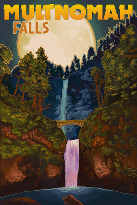 Oregon - Multnomah Falls and Full Moon