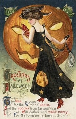 Vintage Halloween - Witch Dancing and Pumpkin